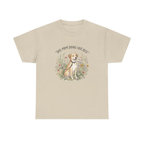 Dog Mom Tee — "Dog Mom Doing Her Best" Floral Labrador Shirt