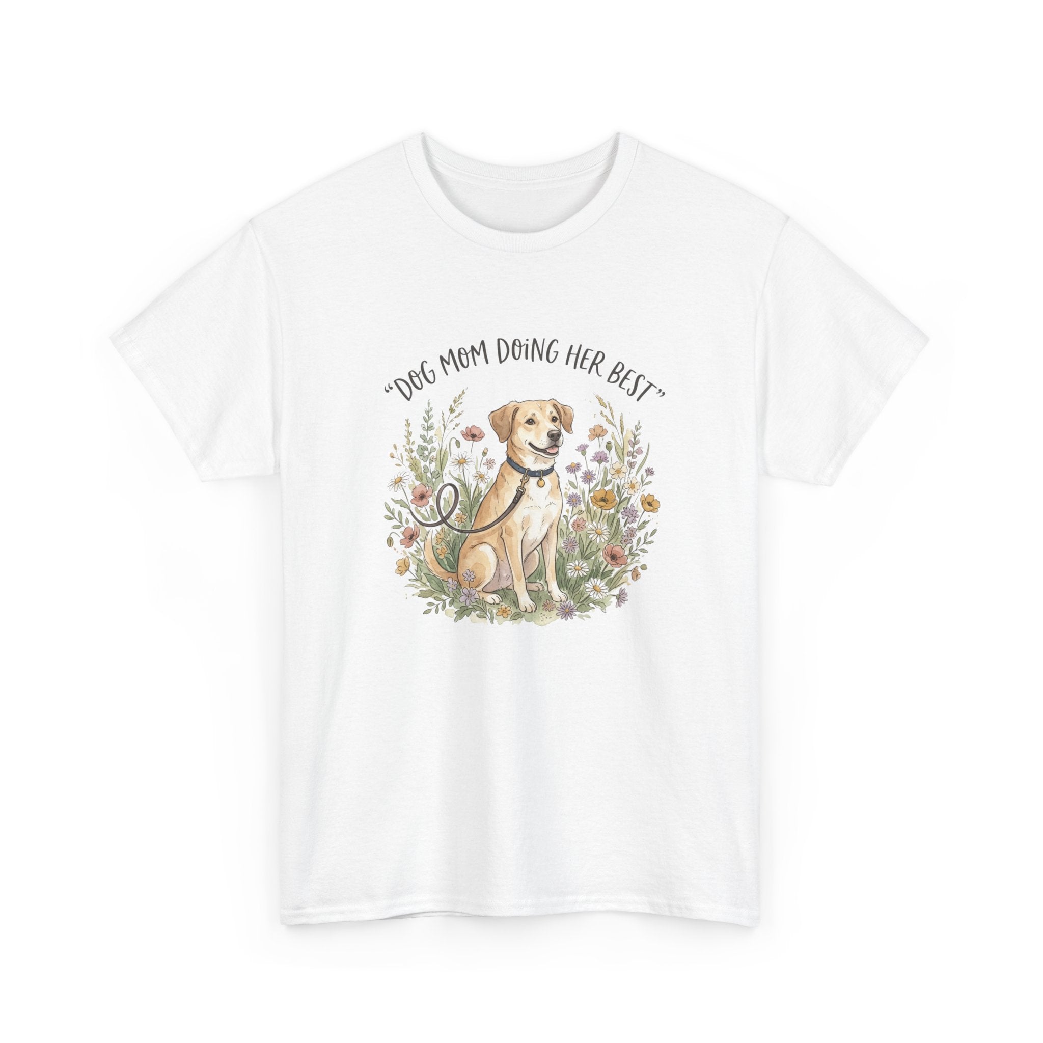 Dog Mom Tee — "Dog Mom Doing Her Best" Floral Labrador Shirt