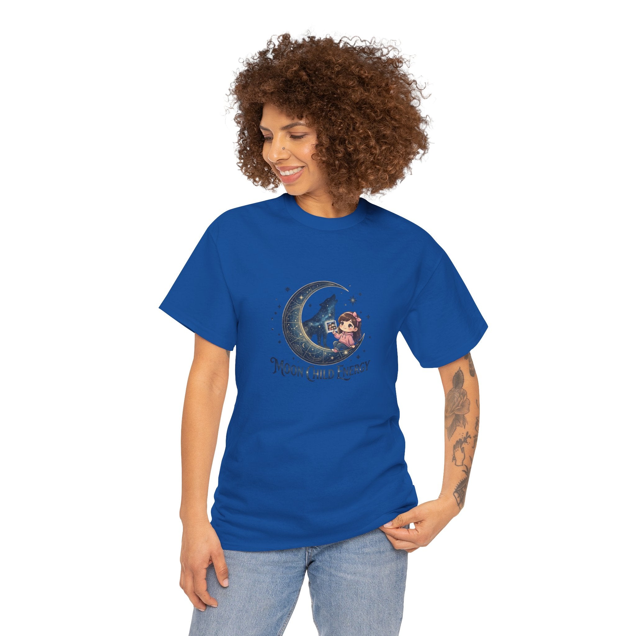 Moon Child Energy T-Shirt — Cute Wolf & Moon Graphic Tee