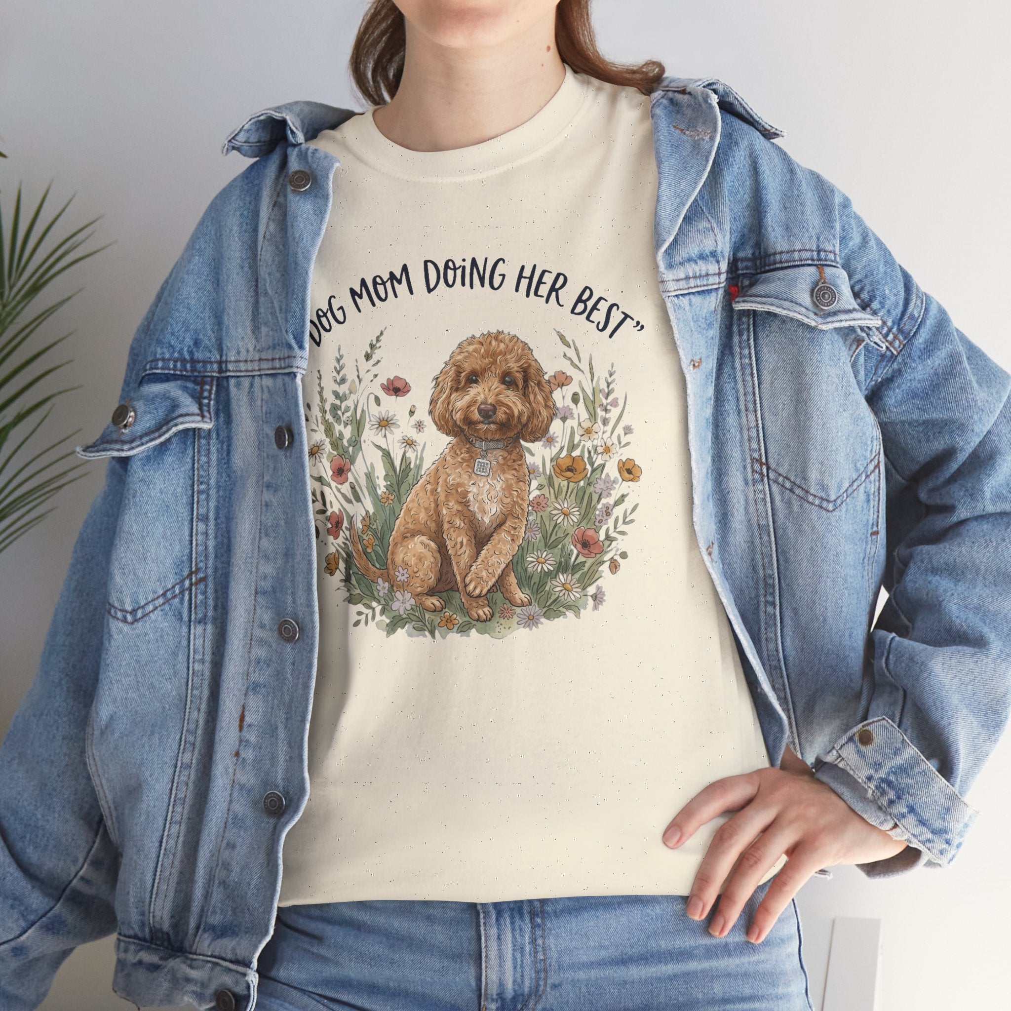 Dog Mom Tee — "Dog Mom Doing Her Best" Floral Goldendoodle Shirt