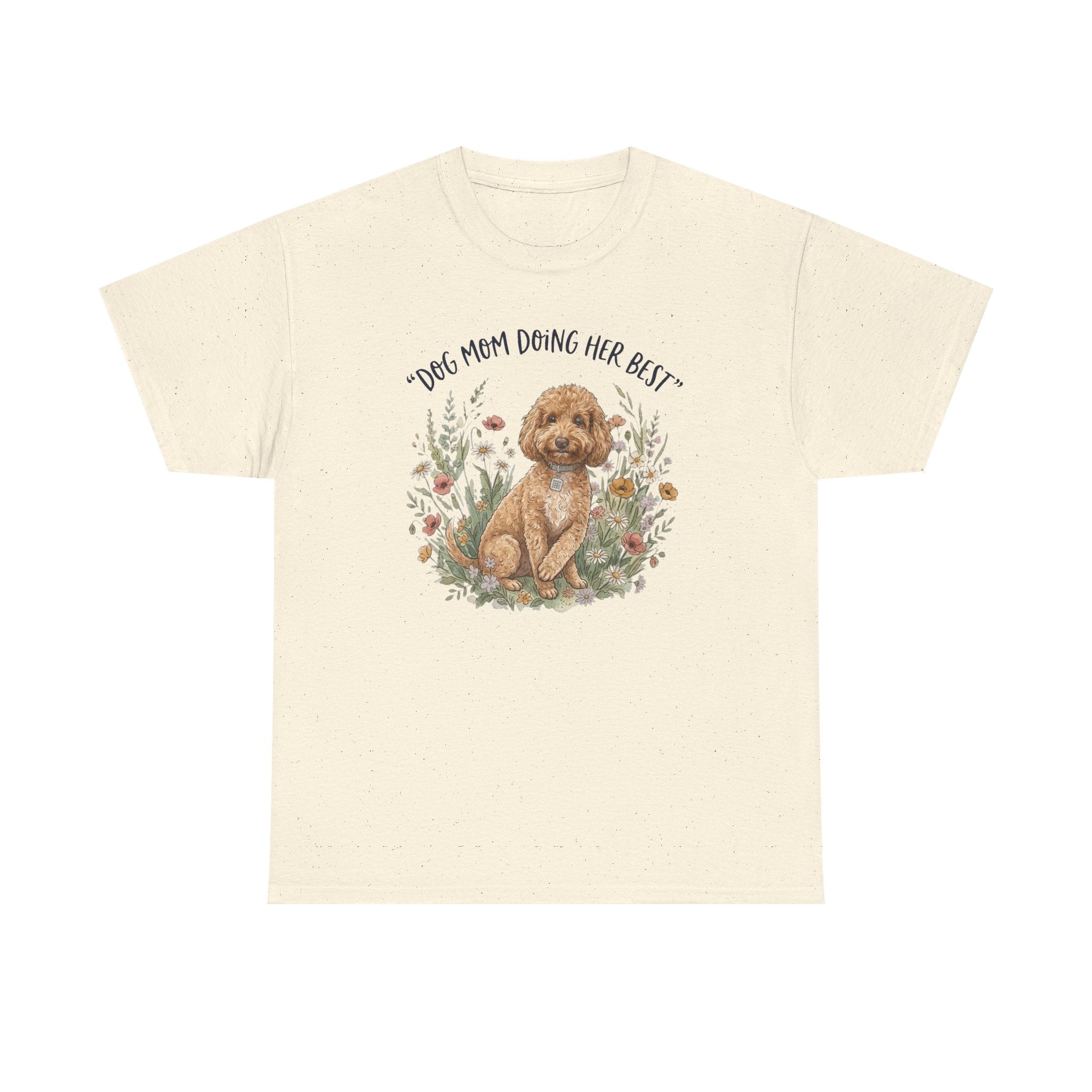 Dog Mom Tee — "Dog Mom Doing Her Best" Floral Goldendoodle Shirt