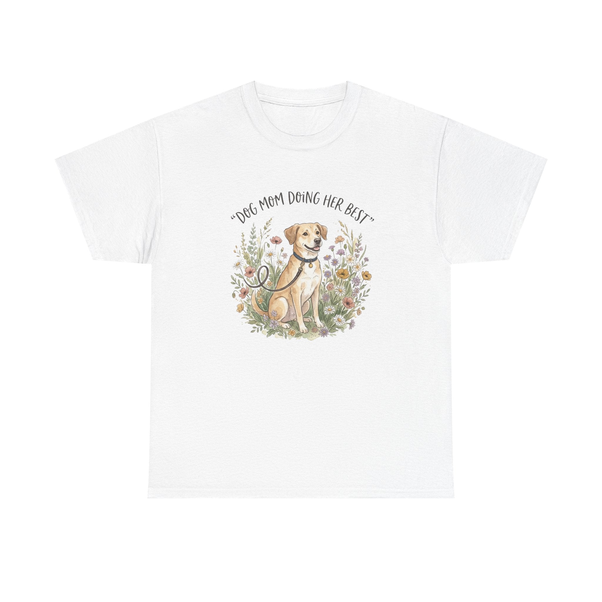 Dog Mom Tee — "Dog Mom Doing Her Best" Floral Labrador Shirt