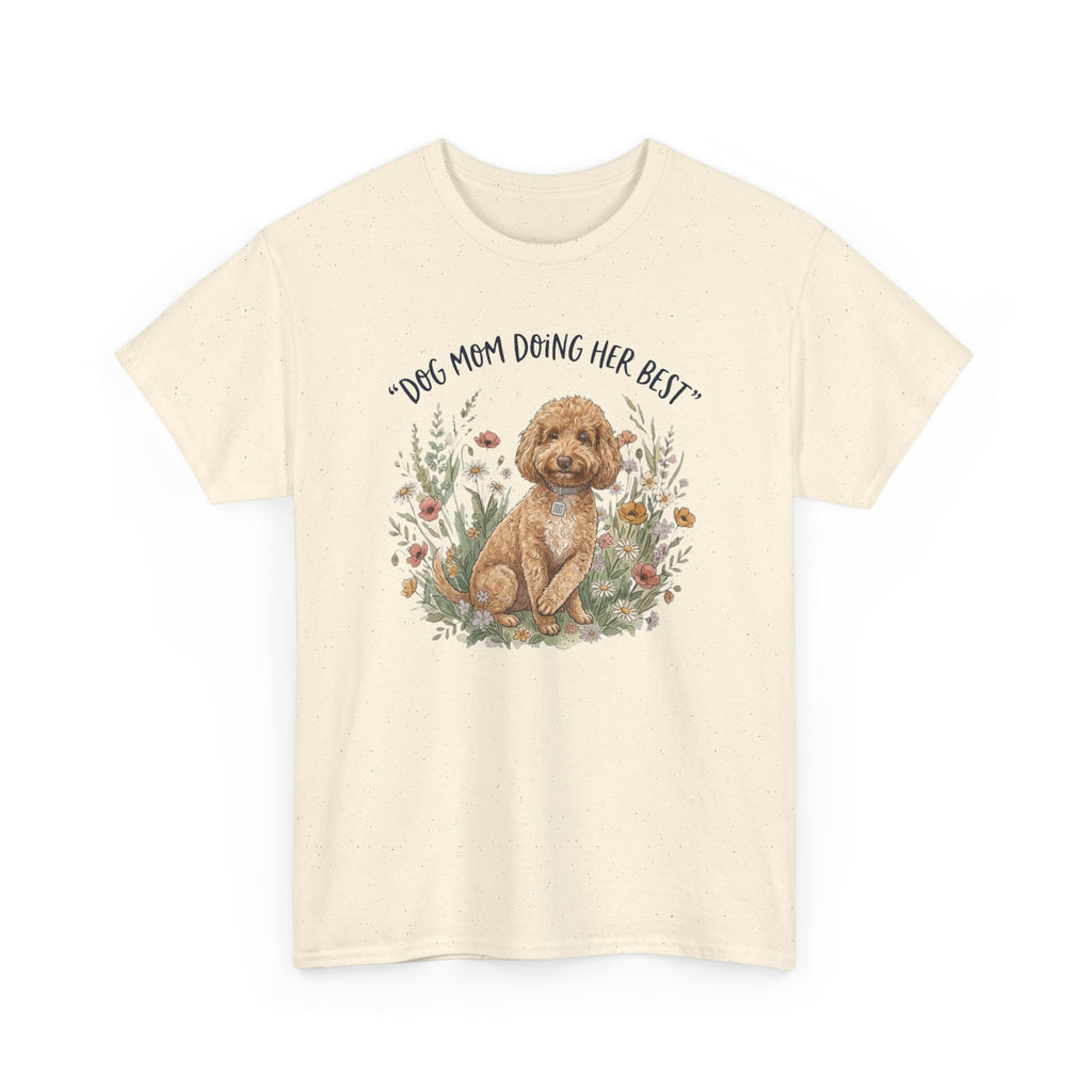 Dog Mom Tee — "Dog Mom Doing Her Best" Floral Goldendoodle Shirt