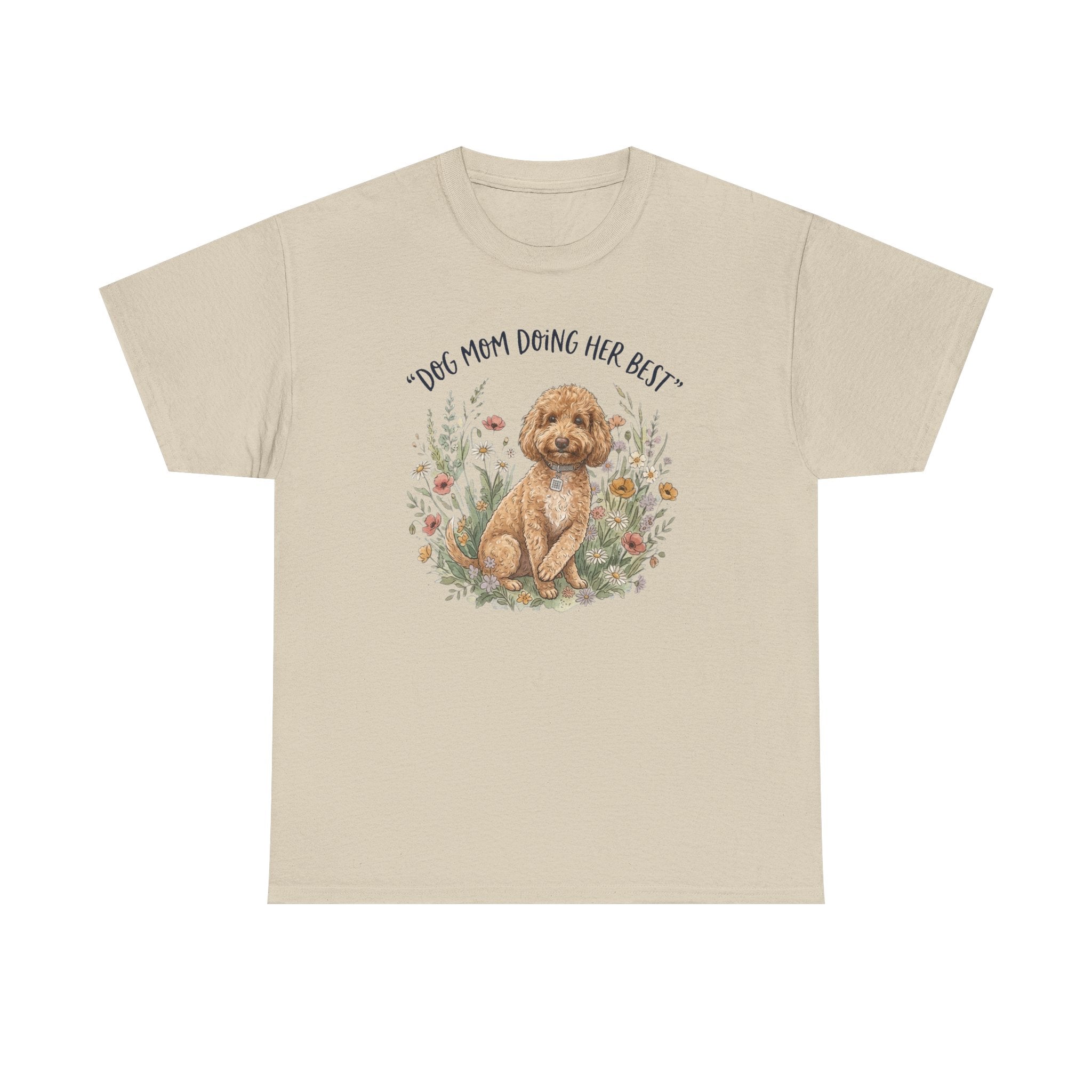 Dog Mom Tee — "Dog Mom Doing Her Best" Floral Goldendoodle Shirt