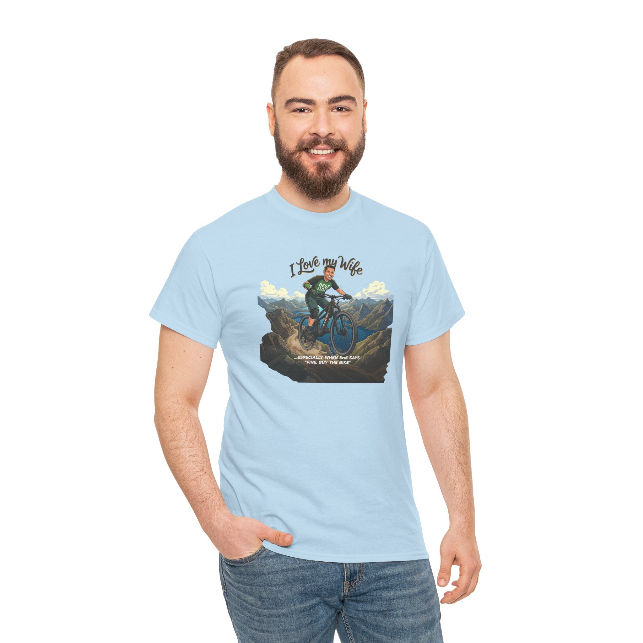 I Love My Wife Mountain Bike T-Shirt – Personalized - Funny MTB Husband Cycling Shirt Gift for Dad