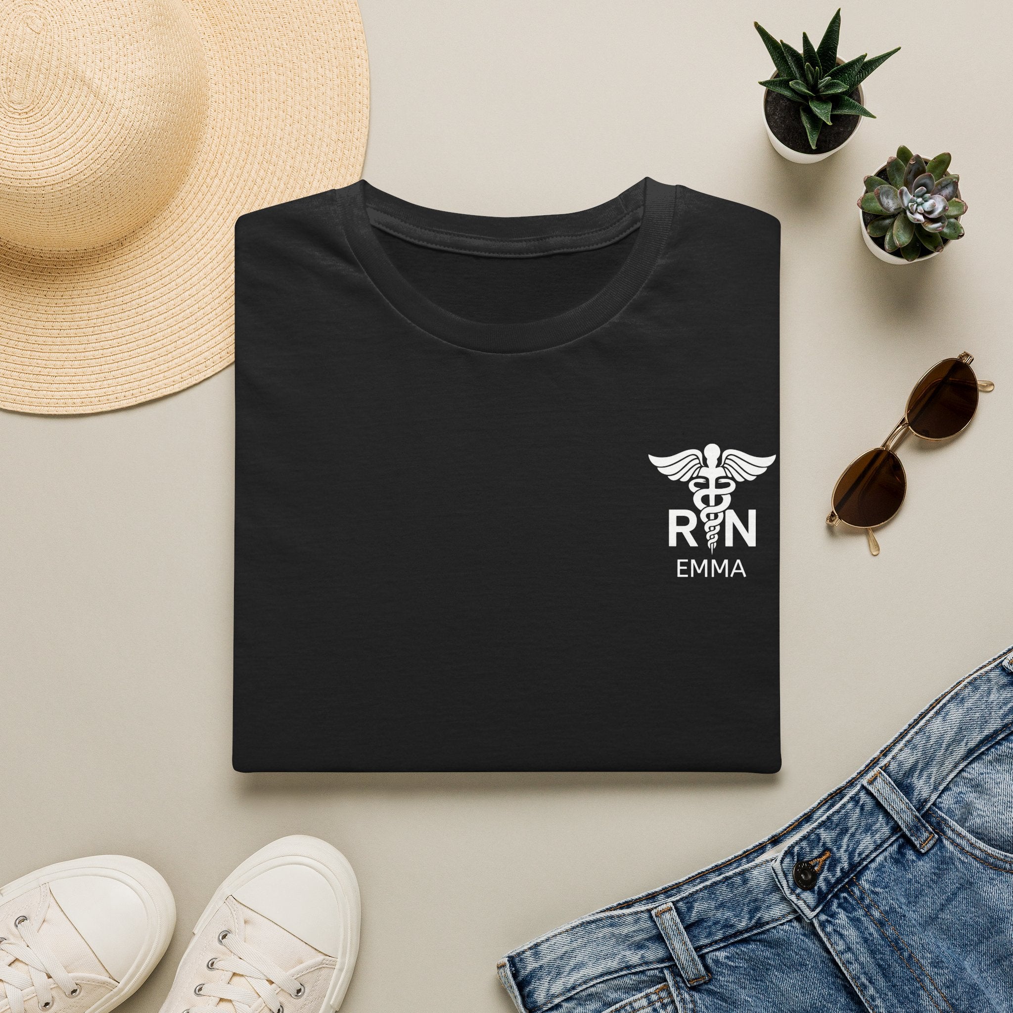 RN Nurse T‑Shirt — Personalized Caduceus Logo Tee with Name
