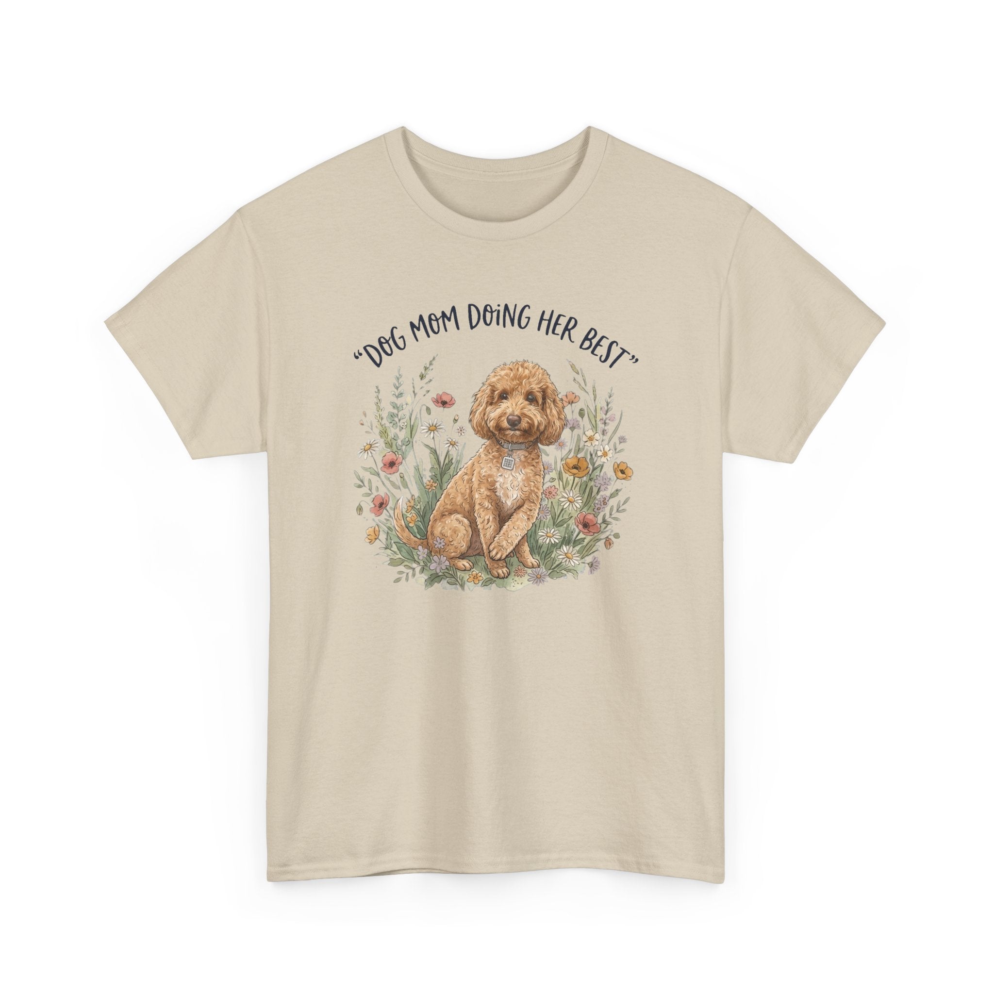 Dog Mom Tee — "Dog Mom Doing Her Best" Floral Goldendoodle Shirt