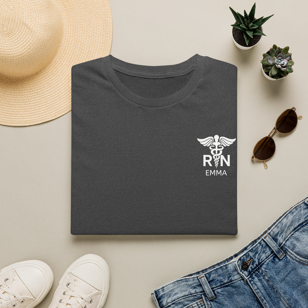 RN Nurse T‑Shirt — Personalized Caduceus Logo Tee with Name