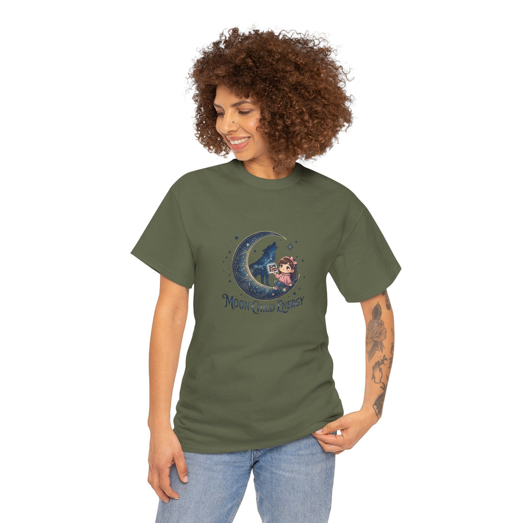 Moon Child Energy T-Shirt — Cute Wolf & Moon Graphic Tee