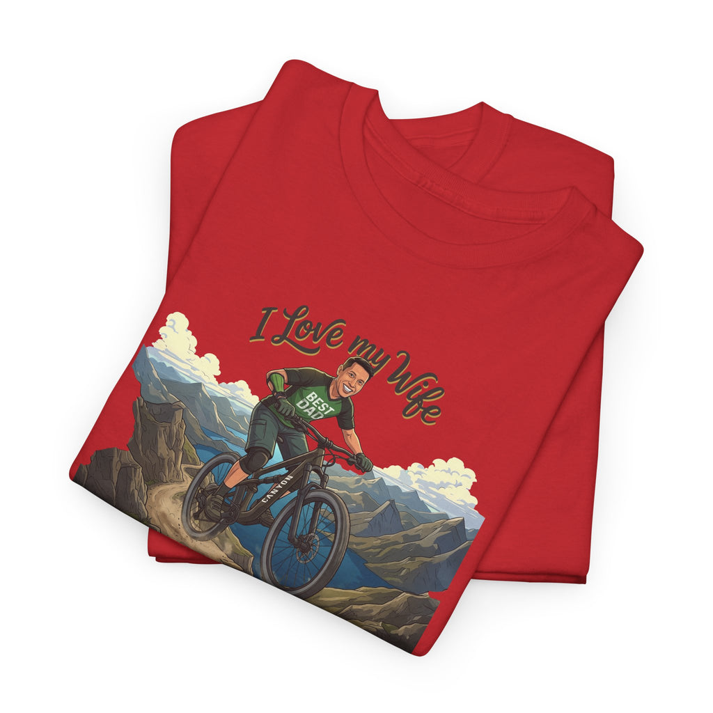 I Love My Wife Mountain Bike T-Shirt – Personalized - Funny MTB Husband Cycling Shirt Gift for Dad