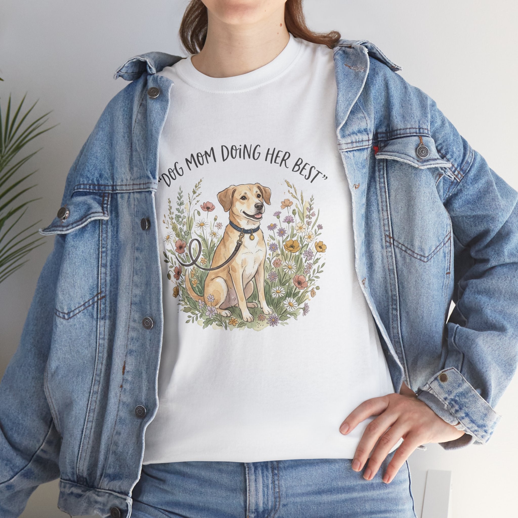 Dog Mom Tee — "Dog Mom Doing Her Best" Floral Labrador Shirt
