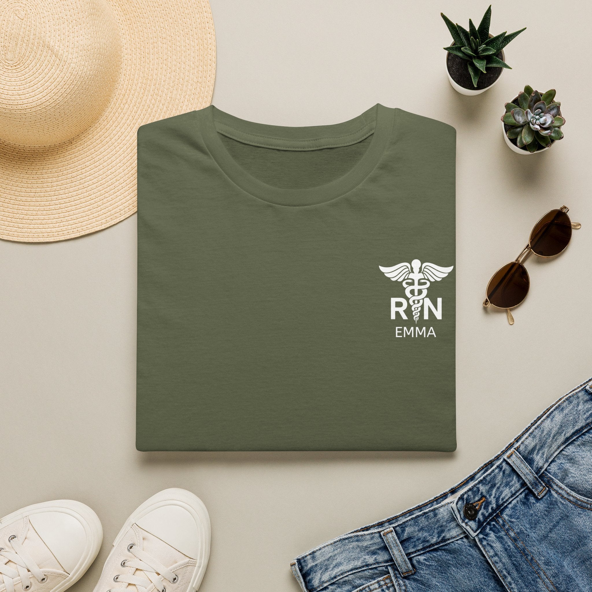 RN Nurse T‑Shirt — Personalized Caduceus Logo Tee with Name